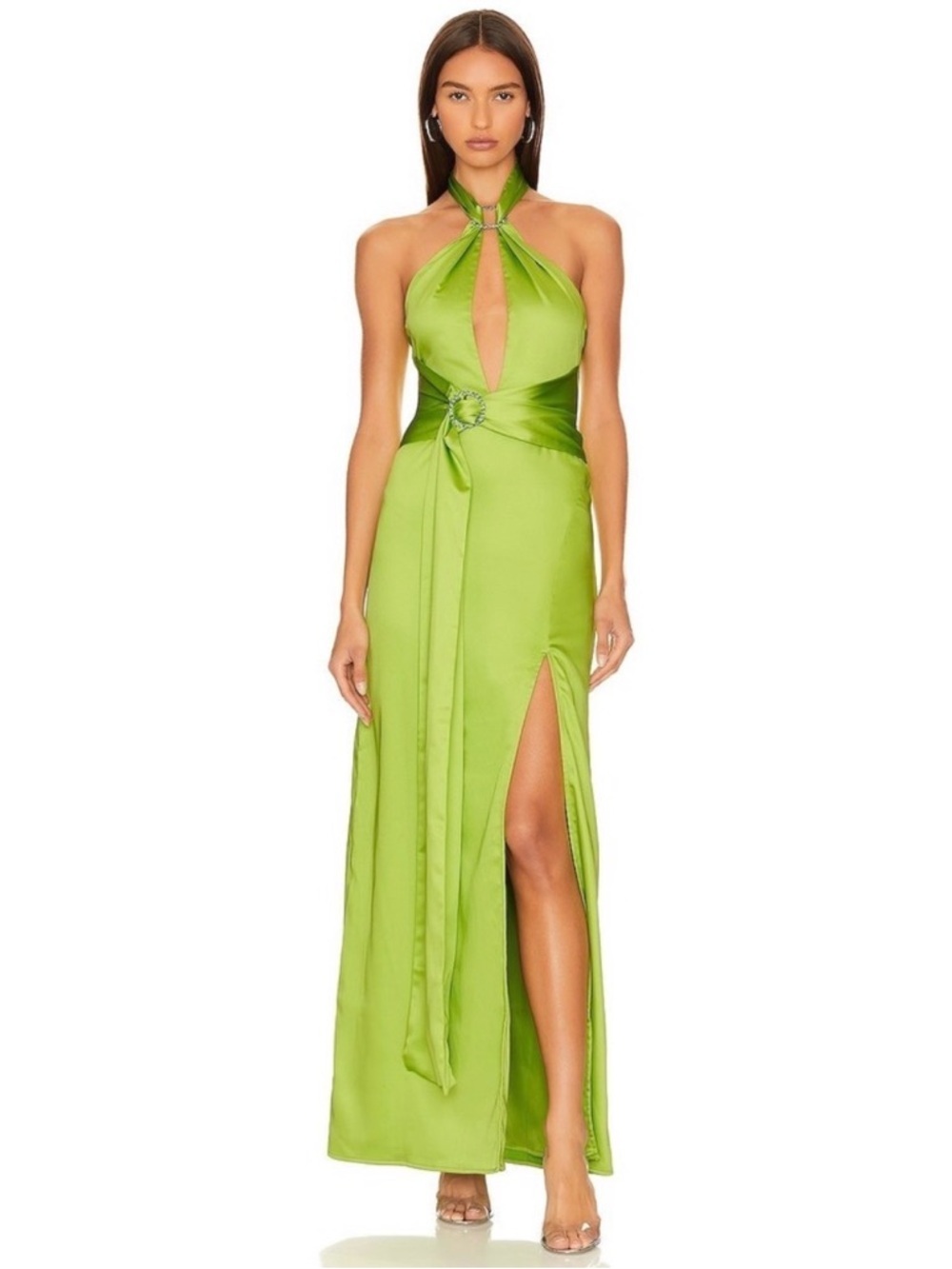 KHANUMS Kenisei Halter Gown in Limeade
